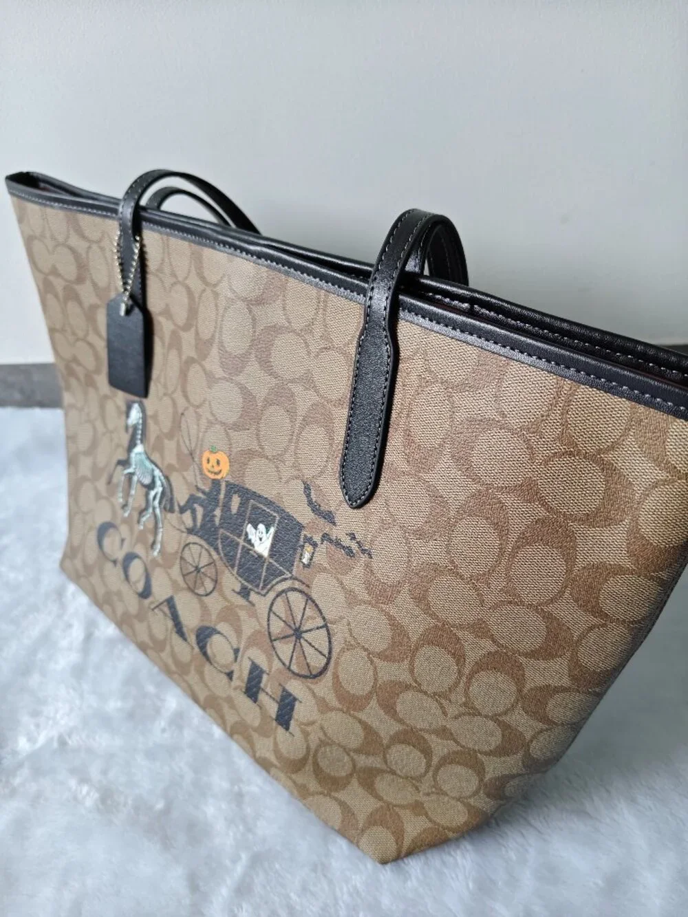 Coach Halloween Skeleton Carriage Tote Bag Signature Canvas